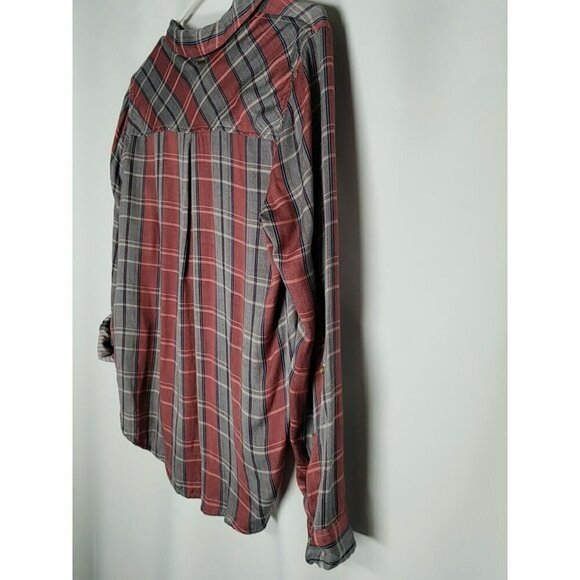 LUCKY BRAND Top Small Pink Blue Plaid 7W44249 Roll Tab Sleeve Shirt slouchy NWT‎ - Picture 13 of 15